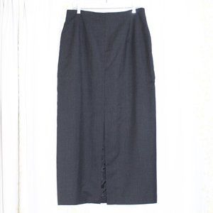 Herman Geist Gray Worsted Wool Maxi Pencil Skirt 18.5" Front Slit Women's 16